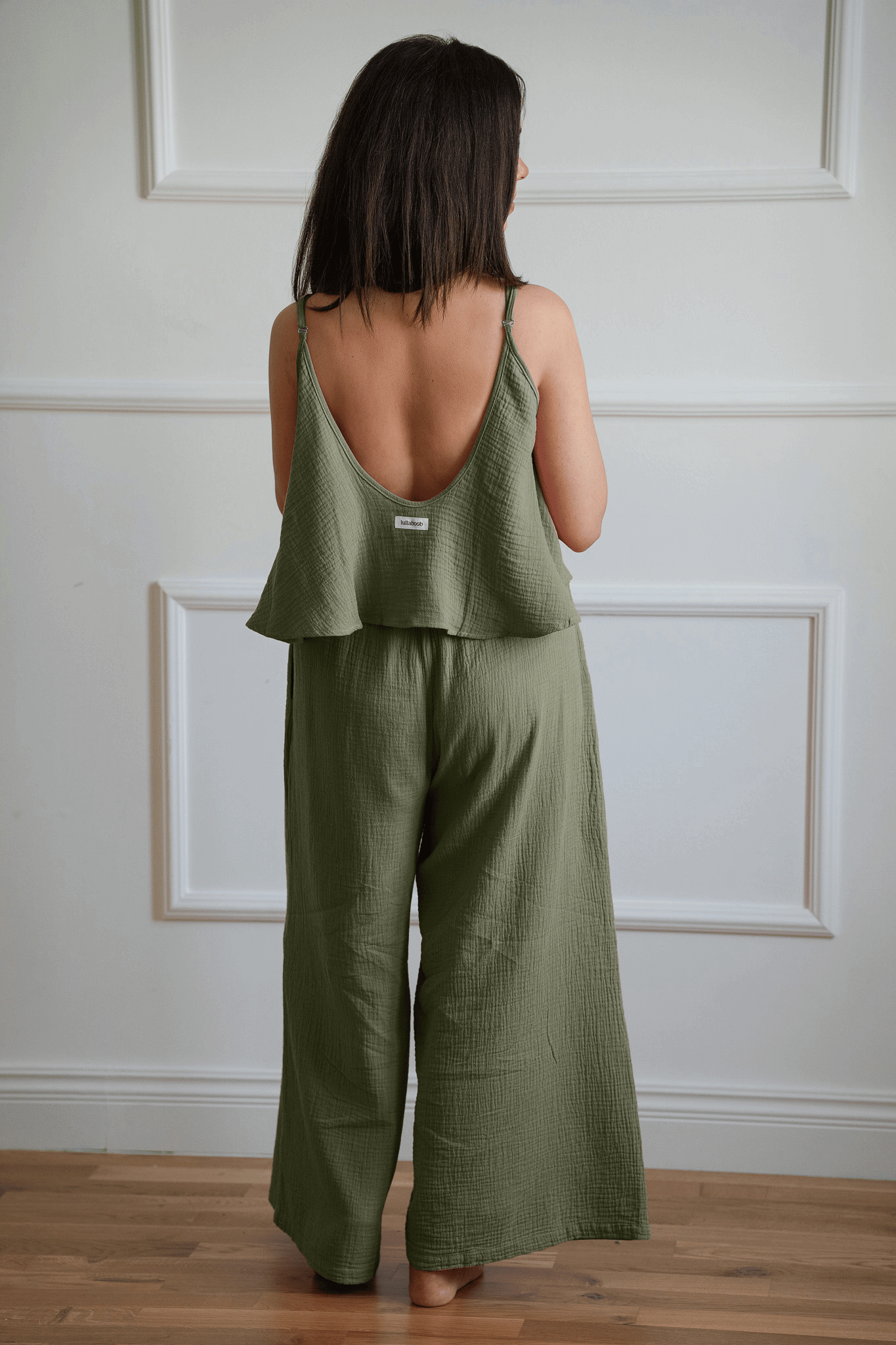 Pantalon post-partum en mousseline Lila - Olive